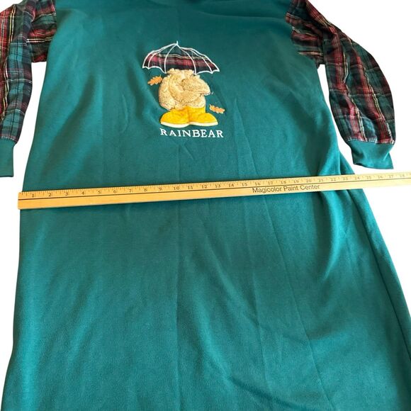 Vintage 90s Night Gear Sweatshirt Nightgown One Size Teddy Rain Bear Plaid Comfy - Picture 7 of 12